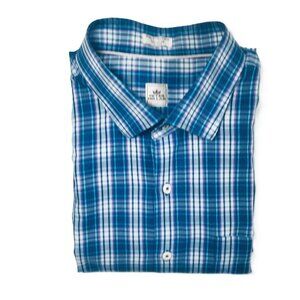 Peter Millar Mens Cotton Blue Plaid Button Up LS Shirt Sz XXL EUC, FREE SHIPPING